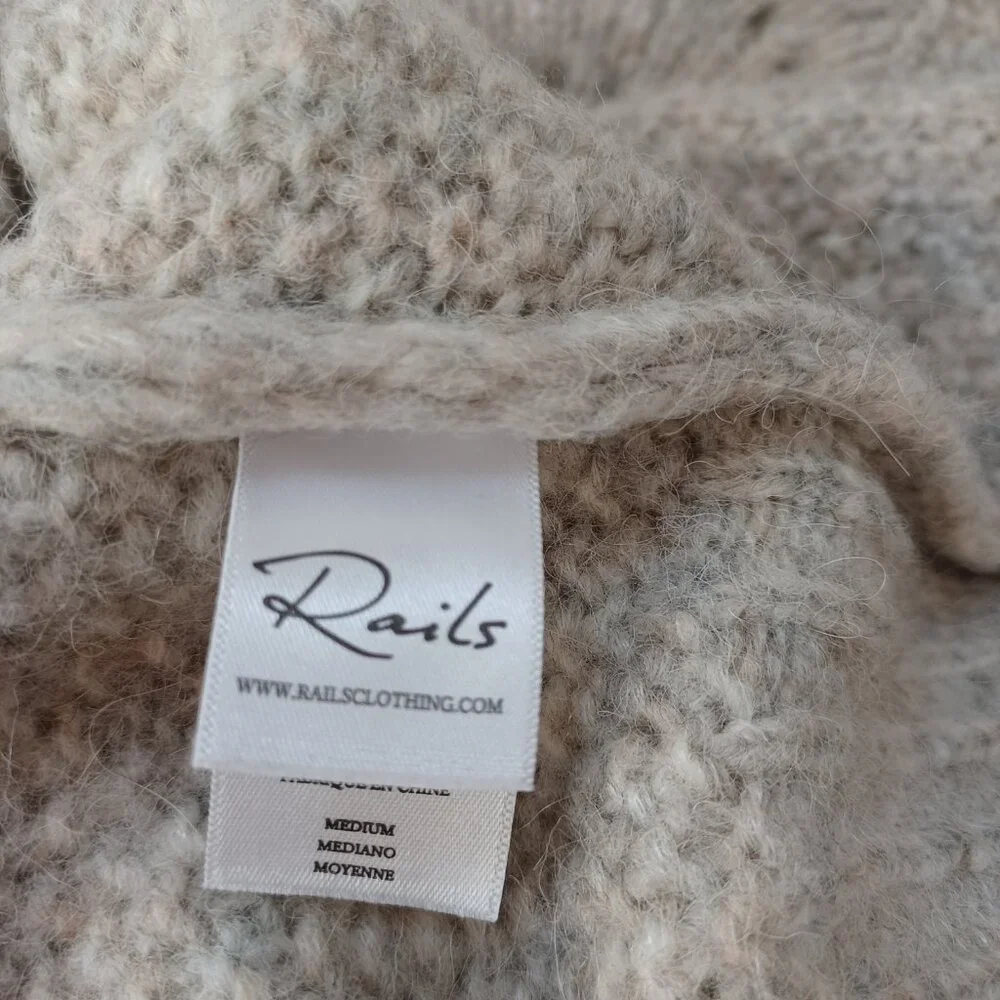 Rails Sweater Mara Teddy Crew Neck Pullover Alpaca Wool Blend Pointelle Knit Med
